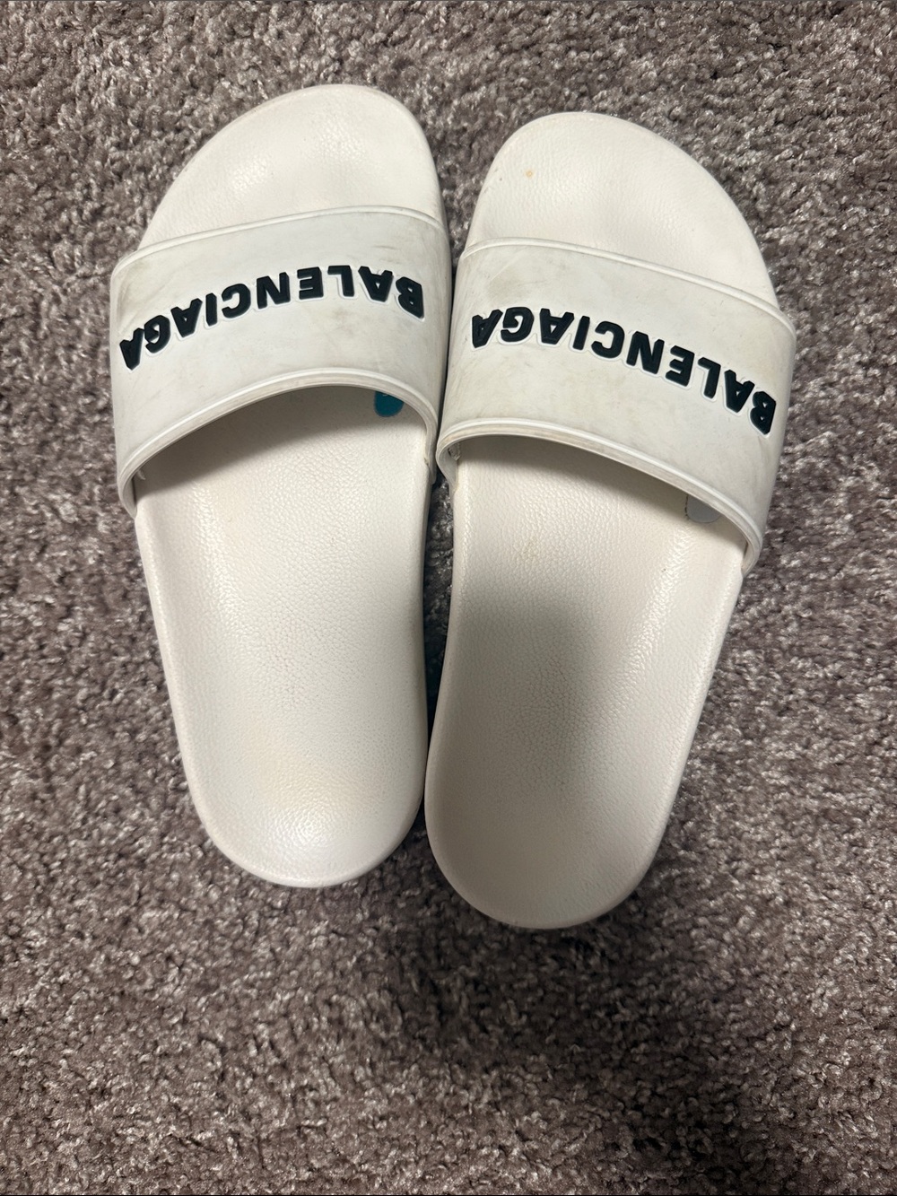 Balenciaga Kids White Slide Sandals with Black Logo